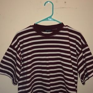 Topshop burgundy striped crop tee